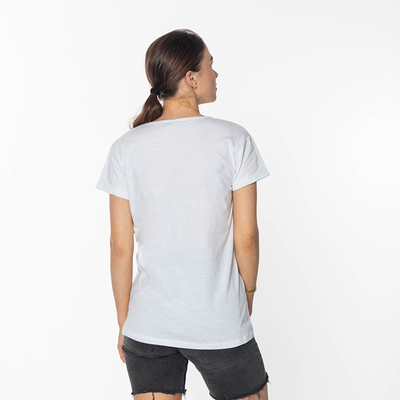 Tricou damă alb cu imprimeu FASHION- Îmbrăcăminte