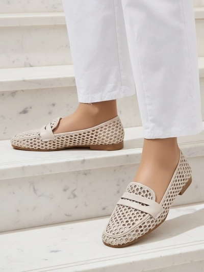 Mocasini bej Royalfashion Primavera Aelia din țesătură cu vârf migdalat