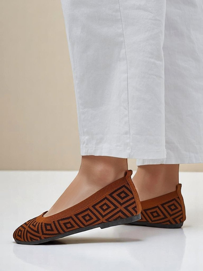 Pantofi balerini de damă Royalfashion din material textil cu imprimeu geometric Metric