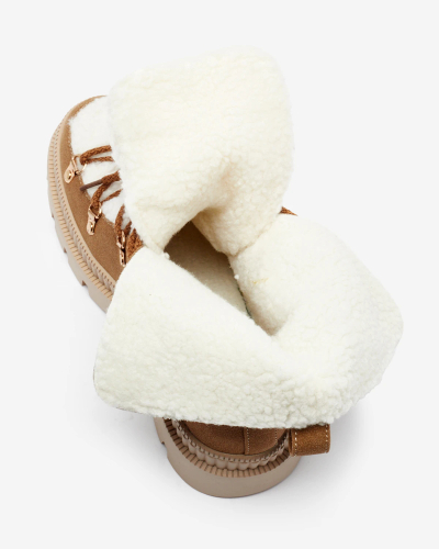 Royalfashion Cizme de vânătoare izolate de damă cu piele de oaie, de culoare camel Lery Walk