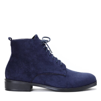 Granatowe, sznurowane botki Noel- Obuwie