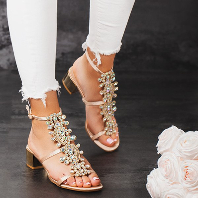 Złote sandały na płaskim obcasie Maritza - Obuwie