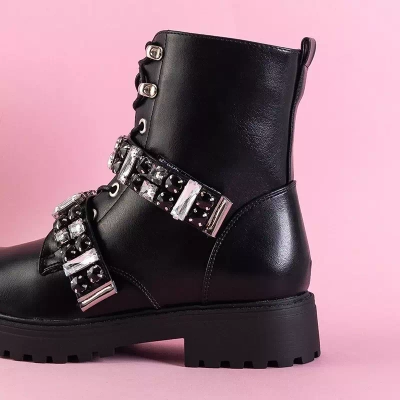 OUTLET Genti dama negre cu pietre Ksymena - Incaltaminte
