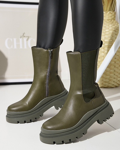 OUTLET Cizme cu toc plat pentru femei de culoare verde închis Okidas - Încălțăminte