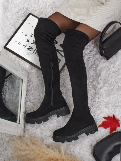 Cizme de damă peste genunchi din piele ecologică de tip piele întoarsă Maelin