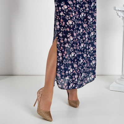 Fustă lungă albastru marin cu model floral - Îmbrăcăminte