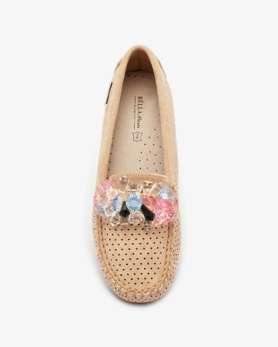 Royalfashion Mocasini pentru femei maro deschis maro deschis cu cristale decorative Cizzas