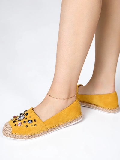 Espadrile de damă galbene din piele de căprioară ecologică cu zirconii cubi Mediros - Încălțăminte