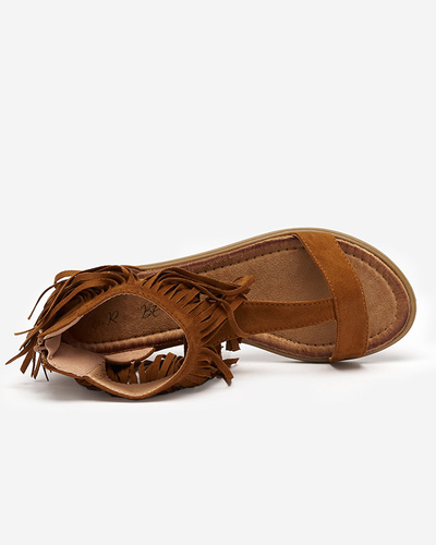 OUTLET Sandale dama cu franjuri camel Clov- Pantofi