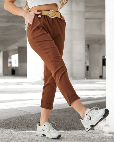 Pantaloni din viscoză Royalfashion pentru femei cu curea