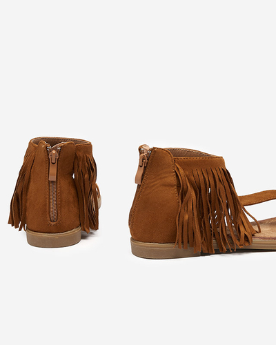OUTLET Sandale dama cu franjuri camel Clov- Pantofi