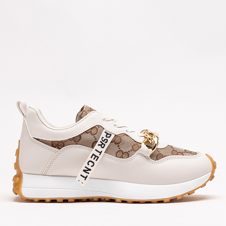 Adidași de damă albi și maro deschis cu imprimeu Philly- Footwear