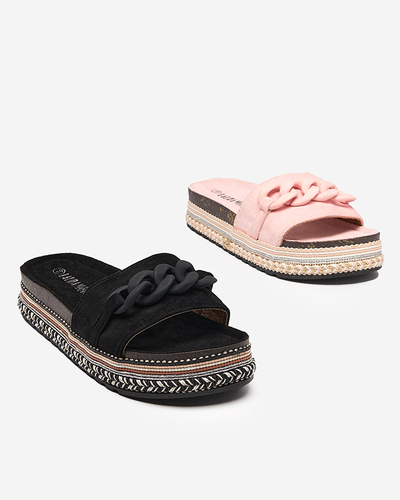 OUTLET Papuci de dama negri cu talpa decorata Hillam - Incaltaminte