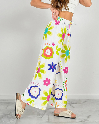 Royalfashion Pantaloni largi din țesătură cu motive florale pentru femei