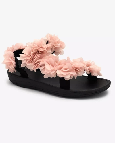 Royalfashion Sandale de damă roz strălucitor cu flori Alferroy