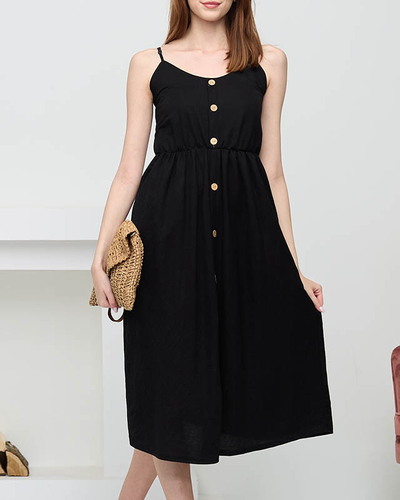 Rochie midi de dama neagra cu nasturi - Imbracaminte