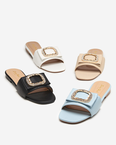 OUTLET Papuci de dama albastri cu ornament cu zirconiu Iteria - Incaltaminte