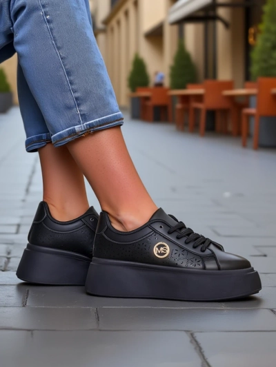 Sneakersy damskie platforma Perseida Royalfashion czarne skóra ekologiczna