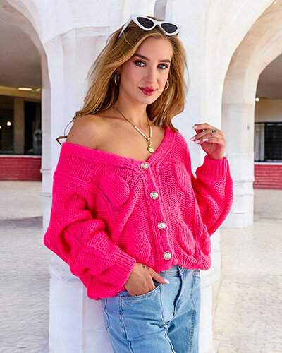 Royalfashion Pulover tricotat pentru femei cu nasturi