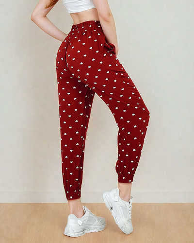 Royalfashion Pantaloni de damă din material textil cu inimioare