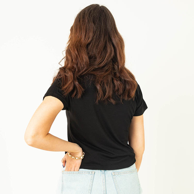 Tricou de dama negru cu inscriptie din paiete - Imbracaminte