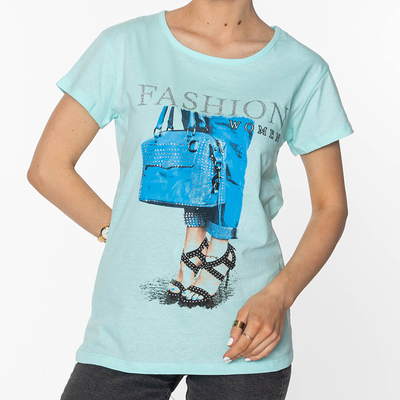 Tricou damă mentă cu imprimeu FASHION-Clothing
