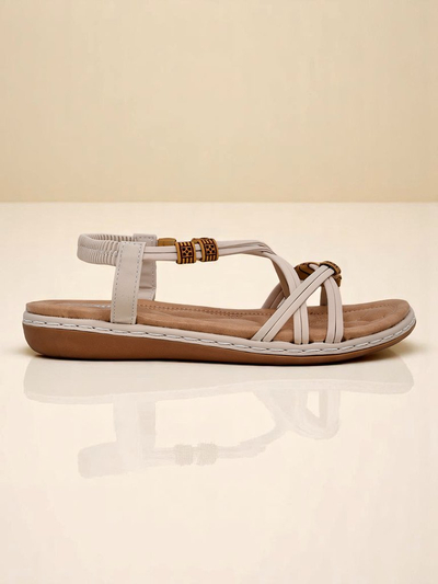Sandálias femininas Royalfashion Aelia bege em couro ecológico