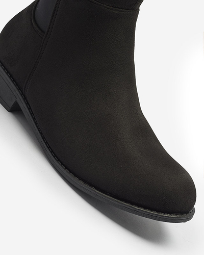 Cizme peste genunchi din piele de căprioară ecologică neagră pentru femei Doggu- Footwear