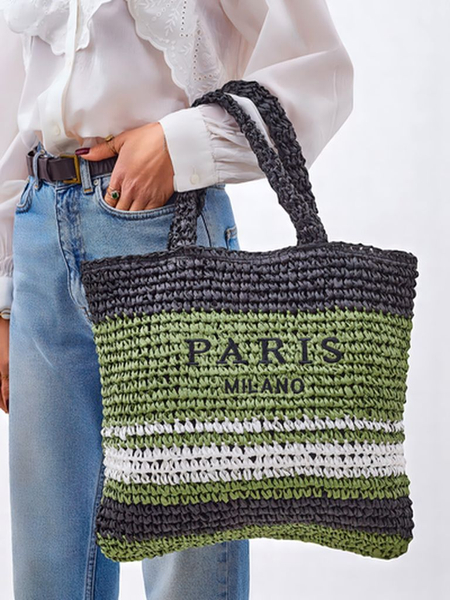 Royalfashion Geantă mare de damă din paie Paris Stripe