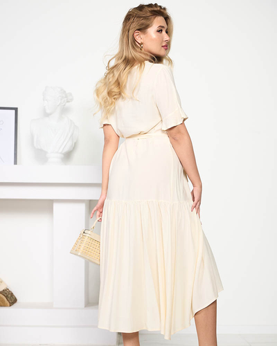 Rochie maxi dama bej cu cravata - Imbracaminte