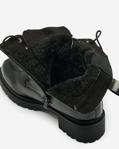 Royalfashion Cizme bagger de damă din piele ecologică neagră cu patent Gaddaxa