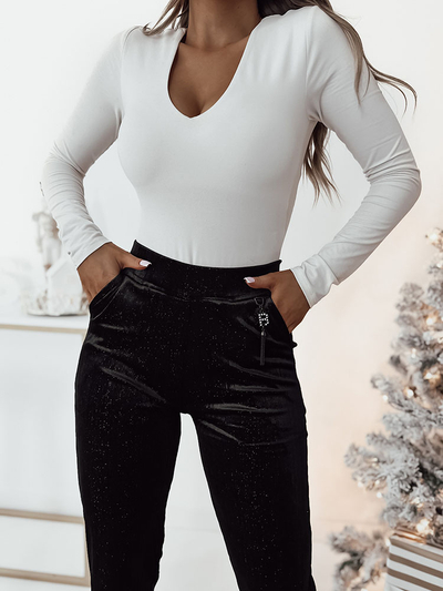 Royalfashion Pantaloni din țesătură de catifea maro închis pentru femei