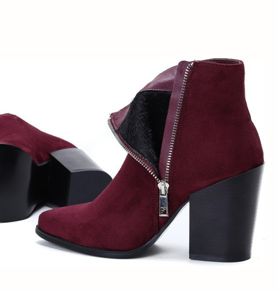 Bordowe botki na słupku Charlene - Obuwie
