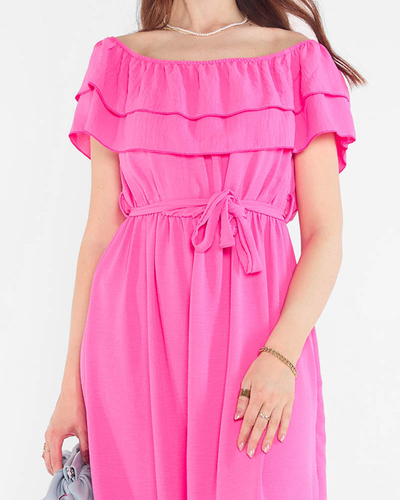 Rochie de damă fucsia cu volane - Îmbrăcăminte