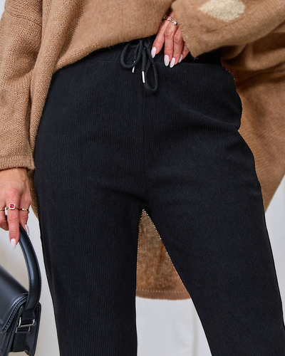 Royalfashion Pantaloni de damă din țesătură de catifea, negri