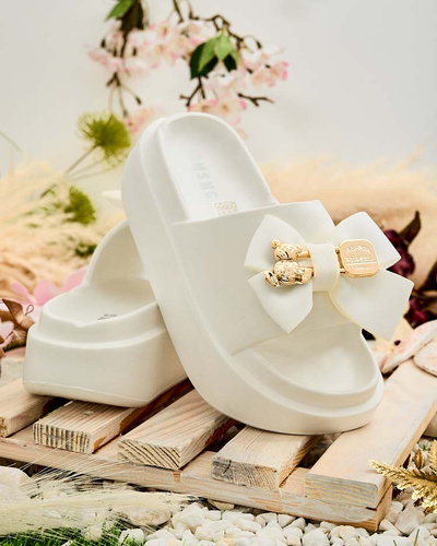 Royalfashion Șlapi de cauciuc pentru femei cu fundiță decorativă Apis