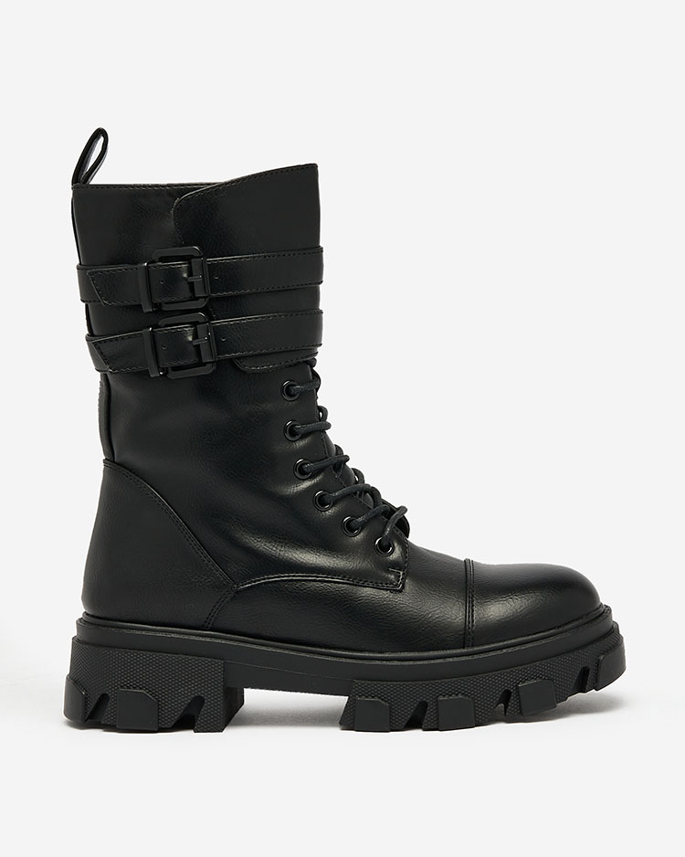 Royalfashion Cizme bagger de damă din piele ecologică de culoare neagră Faserti