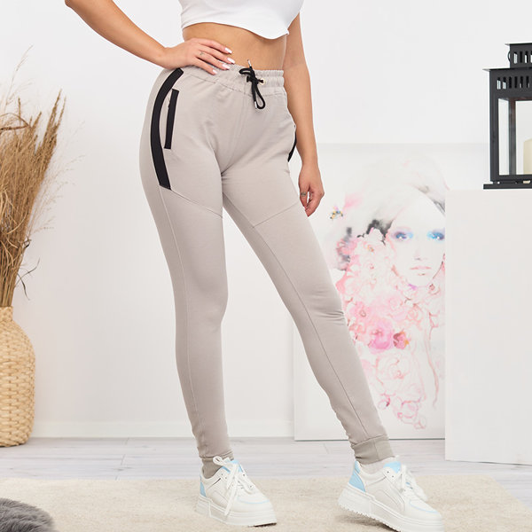 Pantaloni de trening de dama gri deschis cu insertii- Imbracaminte