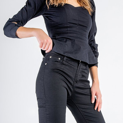 Pantaloni cu picioare drepte din țesătură neagră - Îmbrăcăminte