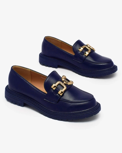 Royalfashion Mocasini pentru femei albastru marin cu ornament auriu Aderica