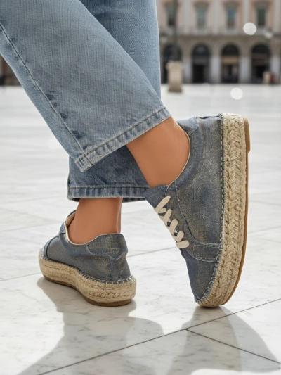 Aurelia Denim Espadrillos – sneakers de damă cu toc plat și material textil