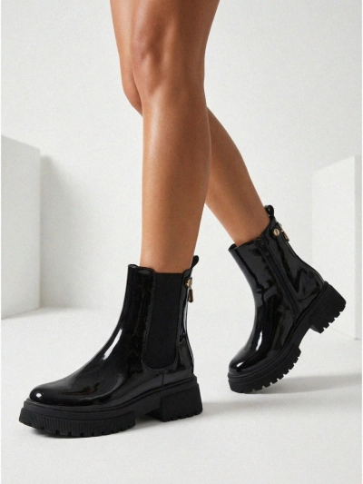 Botine de damă lăcuite din piele ecologică Calebi