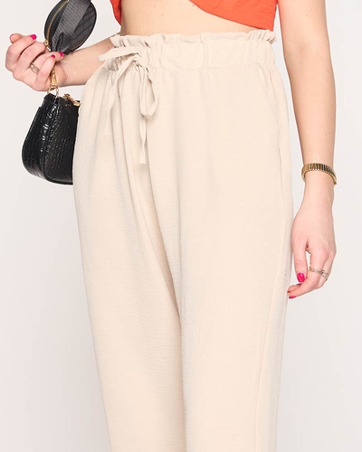 Pantaloni de dama din stofa de culoare bej PLUS SIZE - Imbracaminte