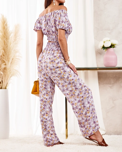 Royalfashion Set floral de damă din două piese violet