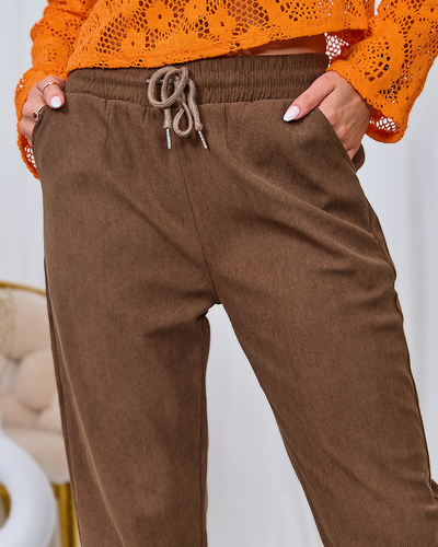 Royalfashion Pantaloni din țesătură de catifea maro pentru femei