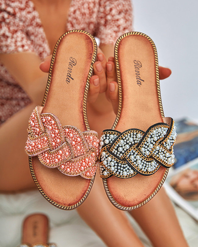 Papuci de dama negri cu margele si perle Cetera - Pantofi