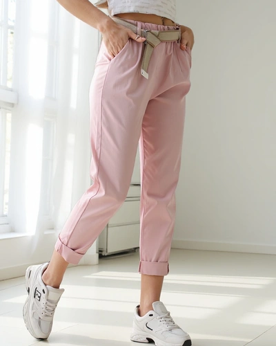 Royalfashion Pantaloni drepți din viscoză pentru femei cu curea