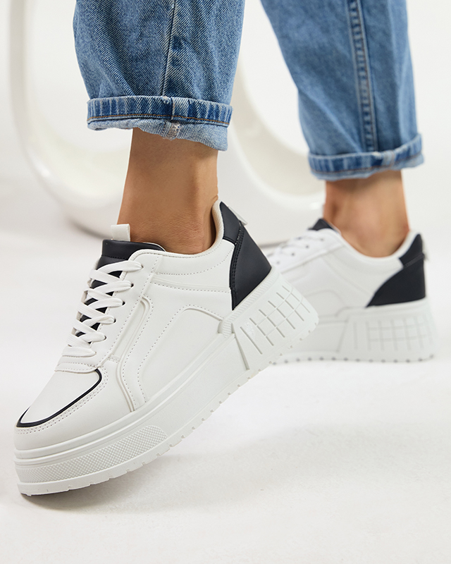 Pantofi sport dama alb-negru din piele ecologica pe platforma Cerecha - Incaltaminte