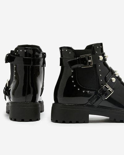 Cizme de dama lacuite negre cu perle Visos - Incaltaminte