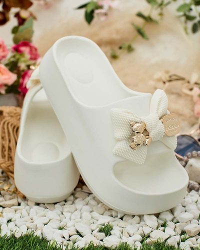 Royalfashion Șlapi de cauciuc pentru femei cu fundă decorativă Afeen